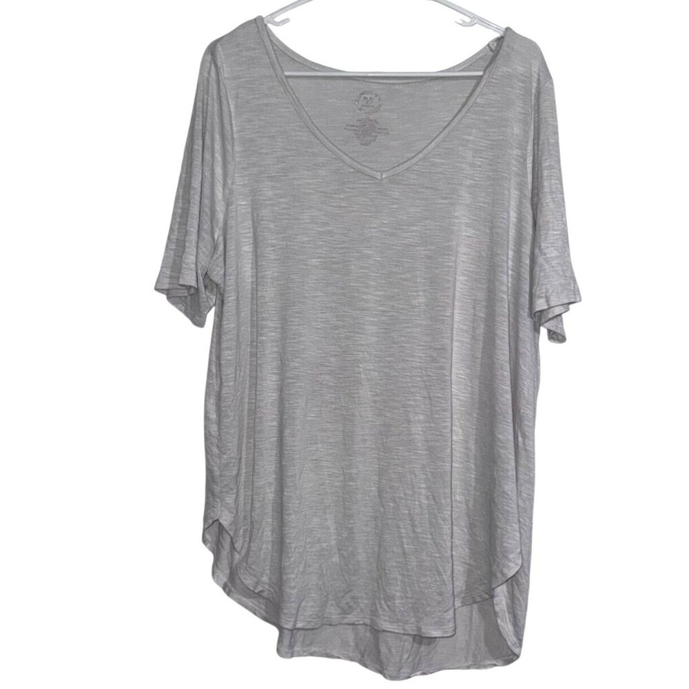 Womens 24/7 Comfort Apparel Gray V-Neck Short Sleeve High-Low Tunic Top Size 0X